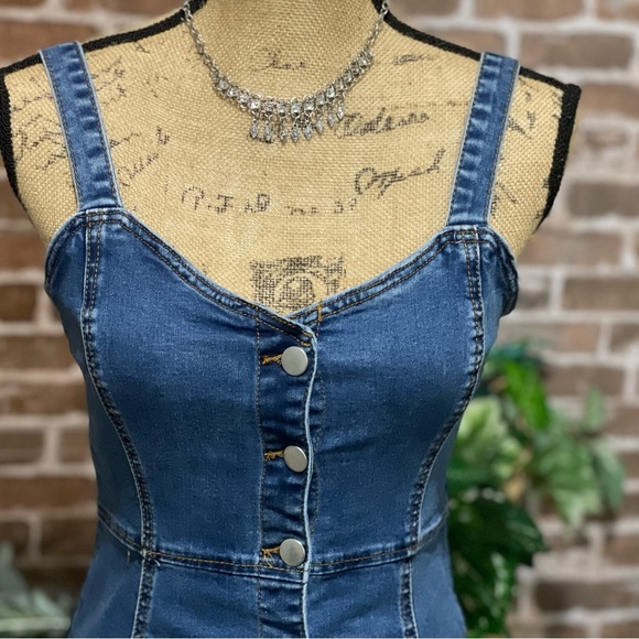 Forever 21 Denim Button Down Dress Jumper M - Picture 4 of 7
